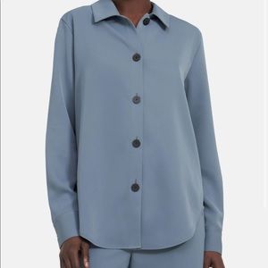 Theory Matte Twill Button Shirt Steel Blue